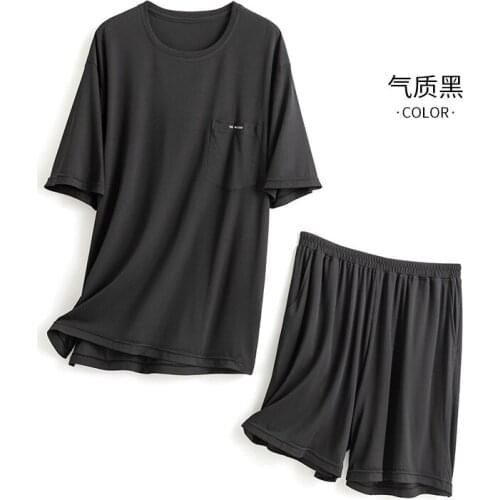 Summer Pajamas For Men Fashion Thin Section Ice Silk Short Sleeve Shorts Black O-neck Sleepwear Soft Plus Size Couple Sleepwear