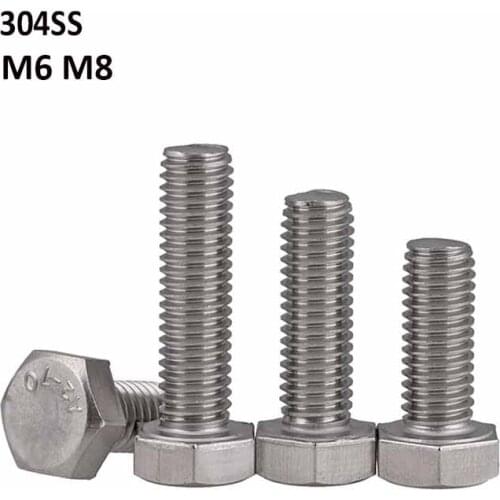 M6 M8 304 Stainless Steel External Hexagon Head Bolts A2 Metric Outer Hex Screws DIN933 Length 6mm-220mm