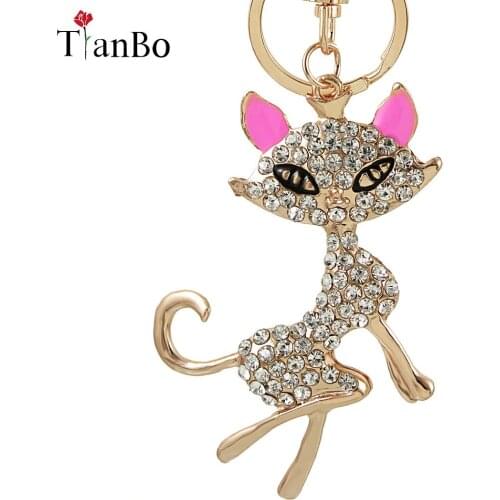 Fashion Cute Animal Fox Key Chains Ring Metal Crystal Keychain Keyring Women Bag Pendant Car Key Holder Jewelry