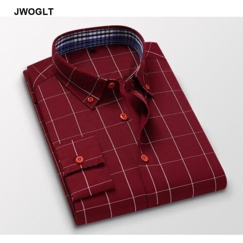 Plus Size 4XL 5XL Mens Casual Long Sleeved Shirt Slim Fit Classic Plaid Male Social Cotton White Navy Shirts