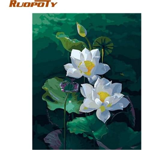RUOPOTY Frame Diy Paint By Numbers Lotus Flower Picture By Numbers Kit For Adults Handpainted Oil Painting For Home Diy Gift