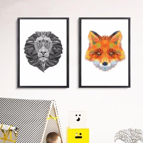 Lion and Fox Geometric Set Canvas Art Print Painting Poster Wall Pictures For Living Room Home Decorative Bedroom Decor No Frame