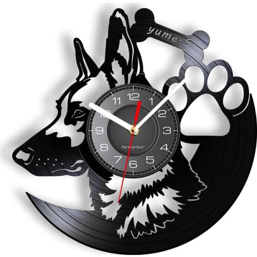 German Shepherd Dog Wall Clock Home Decor Dog Breeds Vinyl Record Vintage Clock Custom Dog Name Wall Clock Gift For Dog Lovers