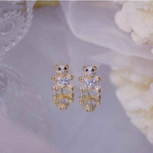 Delicate 14K Real Gold Cute Animal Stud Earrings for Women Cubic Zircon CZ Earrings
