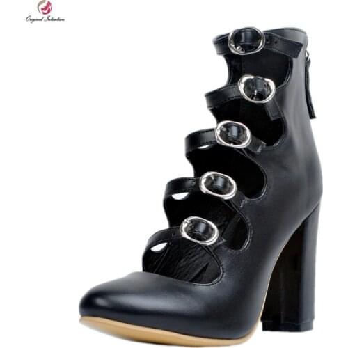 Original Intention Popular Women Pumps Nice Buckle Pointed Toe Square Heels Pumps Stylish Black Shoes Woman Plus US Size 4-15