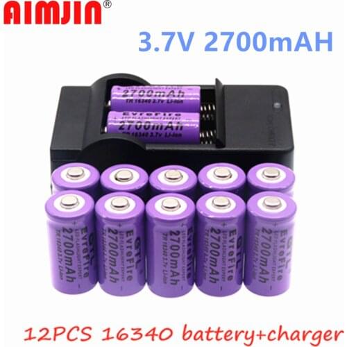 2700mAh Rechargeable 3.7V Li-ion 16340 Batteries CR123A Battery for LED Flashlight Travel Wall Charger16340 CR123A Battery