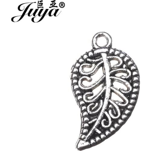 JUYA Hollwed Leaves Charms Pendant for Jewelry Making Findings 19x11mm 30pcs/lot DIY Necklace Accessories Metal Pendants AO0584