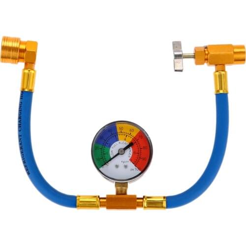 R134A Air Conditioning Refrigerant Charging Hose with Gauge for Car 1/2" ACME Can Opener Car Air Conditioning 385mm Length