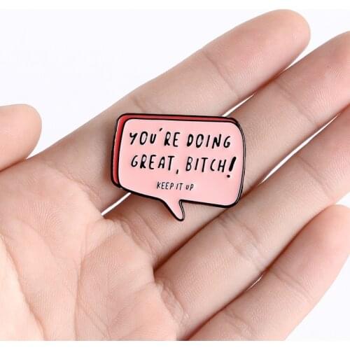 Pink dialog SMS enamel brooch Message board with encouragement Exciting slogan Creative letters Clothes accessories