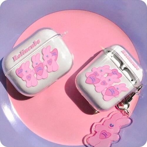 Cartoon Pink Rabbit Case for AirPods 1 2 Pro Case Soft Cute Clear Bluttooth Earphone Charging Box Cover with KeyChain