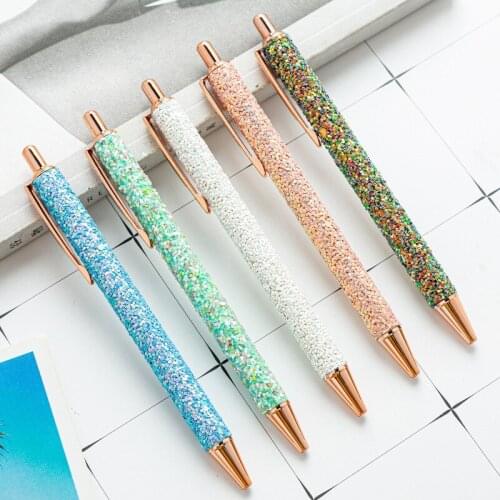 Black Refill Ballpoint Pen Glitter Sequin Crystal Pen 0.5mm School Office Stationery Student Writing Supplies Working Gel Pen