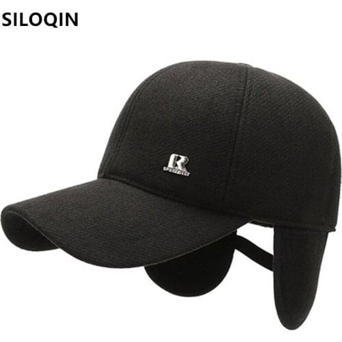 SILOQIN Snapback Cap Autumn Winter Mens Cap Warm Earmuffs Hat Plus Velvet Baseball Caps Adjustable Size Men Winter Sports Cap