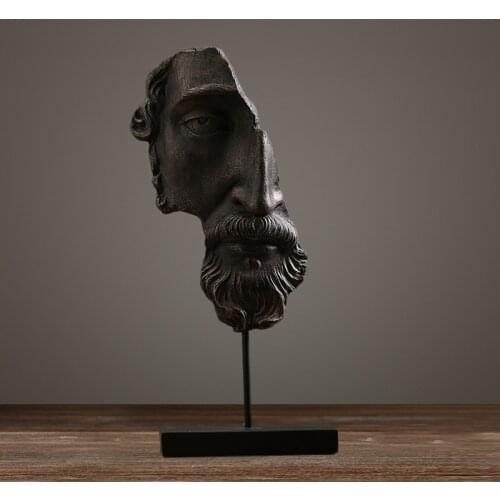 American rustic style retro sculpture of ancient Greece half face peple creative luxury resin handicrafts home decor