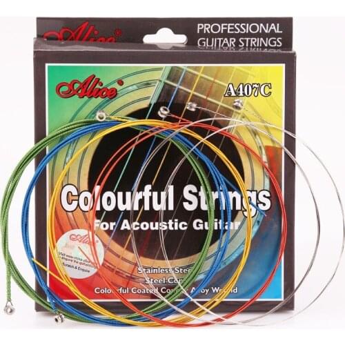 Original Alice A407C Colorful Acoustic Guitar Strings 1st-6th Guitarra Strings Color Coated Copper Alloy Wound Light