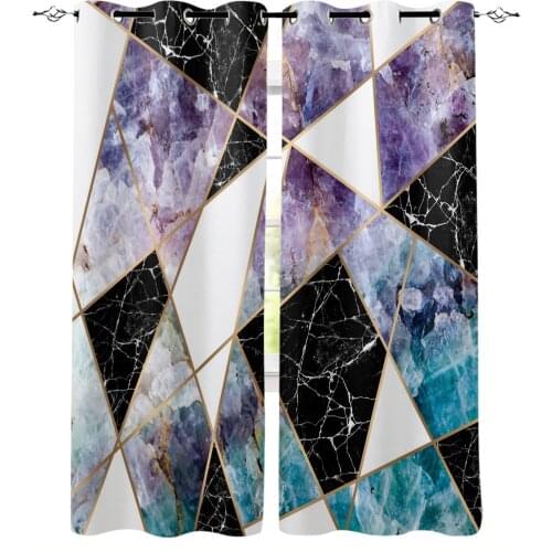 Blue Marble Texture Stitching Curtains for Living Room Bedroom Kitchen Window Treatment Curtain Home Decoration