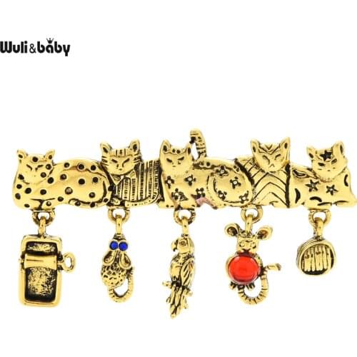 Wuli&baby Vintage Cut Cats Brooch Pins For Women And Girl Brooches 2021 Fashion Metal Tassel Jewelry Gift