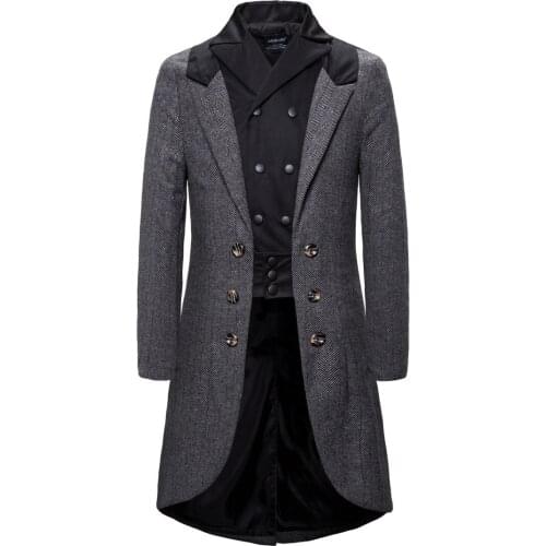 YF19 New Fashion Spring & Autumn Clothes Mens Woolen Overcoat and Long Trench Coat