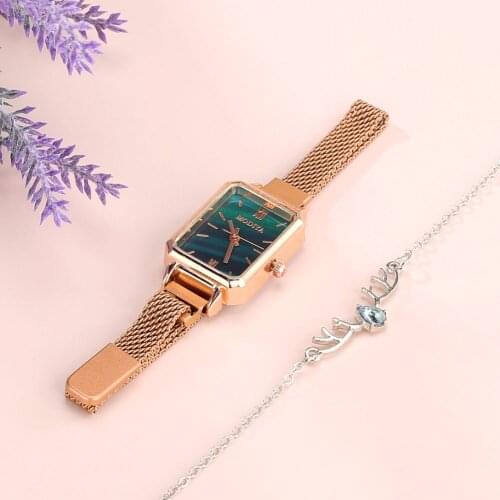 Ladies Quartz Watch for Women Female Luxury Bracelet Gold Watches Set Triangle Mesh Band Wristwatch 2021 Gift for Girlfriend