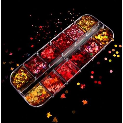 1Box Nail Art Holographic Maple Leaf Sequins Holo Laser Nail Flakes Colorful Confetti Glitter Manicure Cosmtic Loose Glitter