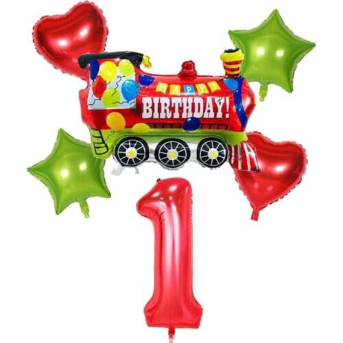 1set Cartoon Train Golf Car Truck Foil Balloon 32inch Number Balloom Kids Happy Birthday Party Decoration Supplies Balls Toys