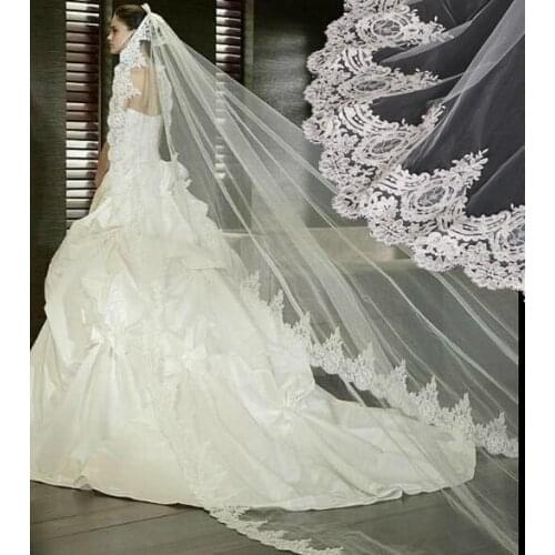 2018 velos de novia 4 Meters 2T White&Ivory Sequins Blings Sparkling Lace Edge Purfle Long Cathedral Wedding Veils