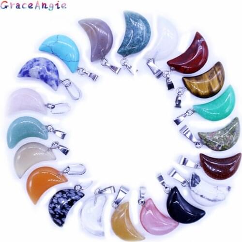 10pcs Mix Natural Stone Turquoises Quartz Crystal tiger eye Opal Charms Moon Pendants For diy Jewelry Making necklace Accessory