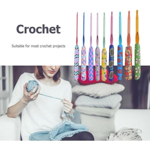 9Pcs/Set Aluminum Crochet Hook Polymer Clay Handle DIY Craft Yarn Sewing Braid Needle Fabric Sweater Scarf Knitting Tool