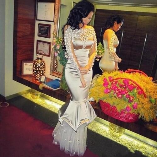 Eightree Sparkly Crystal Prom Dress Mermaid Special Long Sleeves Formal Evening Gown Sexy Sheer Mesh Back Party Dress Trumpet