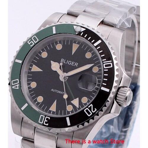 Bliger 40mm Automatic Mechanical Men Watch Luxury Sapphire Crystal Sterile Dial GMT Watch Luminous Waterproof Wristwatch Men