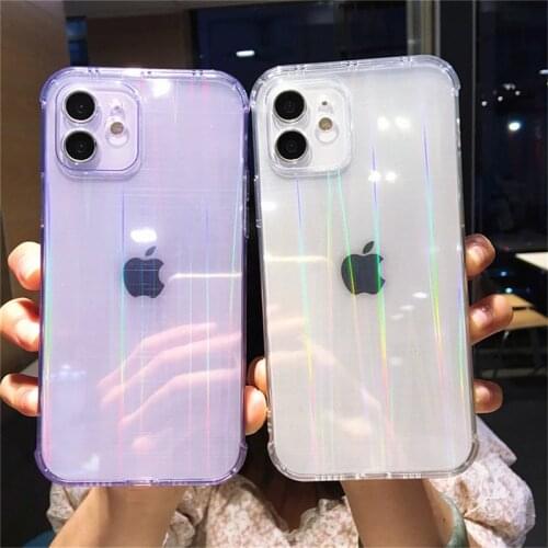 Laser Rainbow Color Phone Case For iPhone 11 12 Pro Max Mini X XS XR 7 8 Plus Clear Shockproof Camera Protection Soft TPU Cover