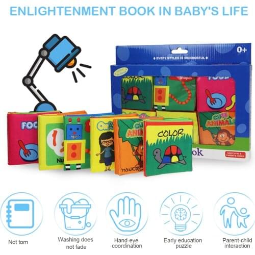 Coolplay 6pcs/set Soft Infant Cloth Book Toys Cloth Book Early Learning Educational Rustle Sound Animal Quiet Book Baby Rattles