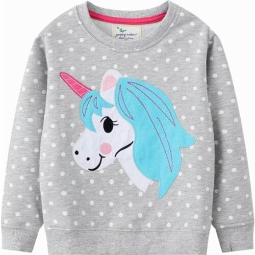 Jumping Meters Girls Long Sleeves Cute Unicorn Point Pattern Round Neck Sweatshirts Autumn Childrens Casual Clothing 2-7Years
