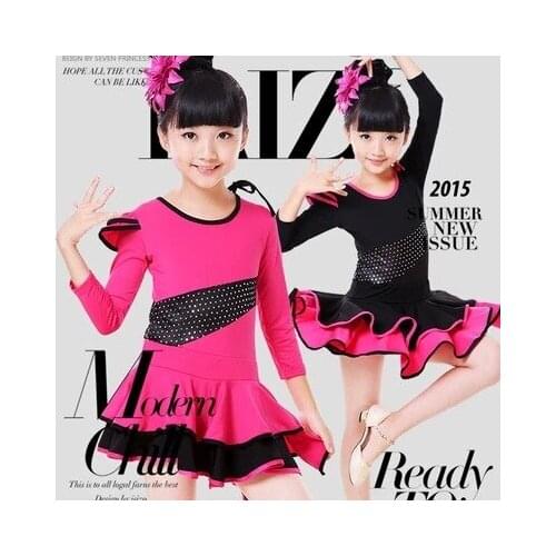 Childrens Latin Dance Dress Lace Long Sleeve Ballroom Dresses / Tango Salsa Dance Dress Performance Dance Costume 18