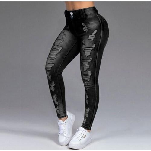 High Waist Ripped Distressed Mom Jeans for Women Fall Winter Spandex Large Size Vintage Pencil Denim Pants Boyfriend Jeans