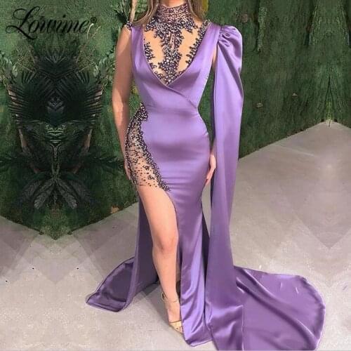 Purple One Shoulder Evening Dresses Long Mermaid Prom Dress 2021 Beaded Plus Size African Dubai Arabic Pageant Party Gowns Robes