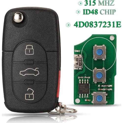 Bilchave 3+1 Buttons Flip Remote Smart Car Key 315MHz ID48 Chip FOB For Audi A2 A3 A4 A6 A8 TT Quattro FCCID: 4D0837231E