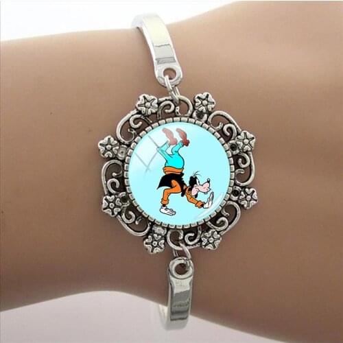 Disney Cute Funny Goofy Bracelet Glass Goofy Photo Lace Charm Bracelet Cabochon Cartoon Image Dome Chain Bracelet