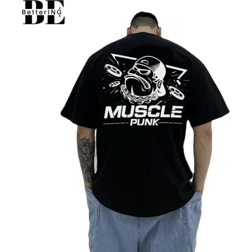 Muscle Punk Handmade Popular Logo Print Loose Breathable Large Size Half Sleeve Fitness Dress Casual Sports T-Shirt Men 2021