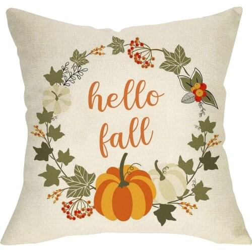 Softxpp Hello Fall Throw Pillow Cover Wreath Pumpkin Decors Sign, Welcome Autumn Seasonal Decorative Pillow Case Thanksgiving