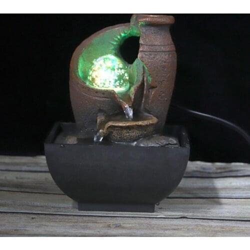 Illuminated Desktop Fountain Waterfall Flowing Water Decoration Ornament with LED Light Ball Vintage Feng Shui Home Decoration