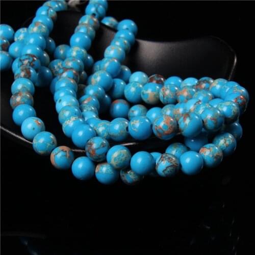 Natural Polished Jaspers Lake Blue Imperial Sea Sediment Turquoises Stone Round Spacer Bead For DIY Bracelet Jewelry Supply 15"