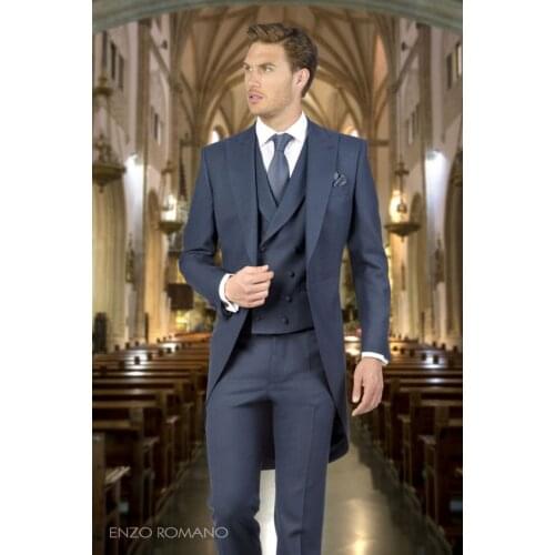 2017 Latest Coat Pant Design Navy Blue Wedding Suits for Men Tailcoat Groom Tuxedo Slim Fit Custom Suit 3 Piece Blazer Masculino