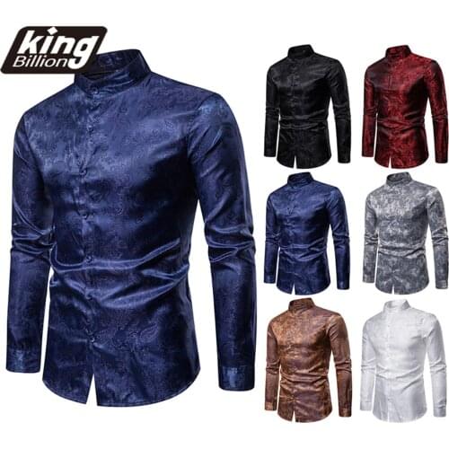 EU Size 2021 New Casual Mens Fashion Henry collar design Shirt gilded printing long sleeve Shirt Slim Fit Social Dress