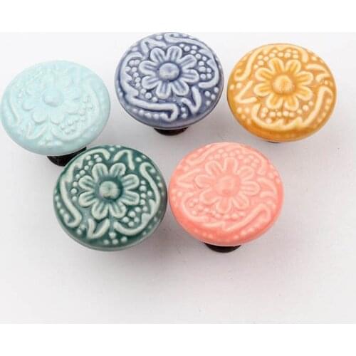 New Ceramic Cabinet Drawer Knobs Butterfly Round Cupboard Door Knobs Dressser Wardrobe Pull Handles Furniture Handle Home Decor