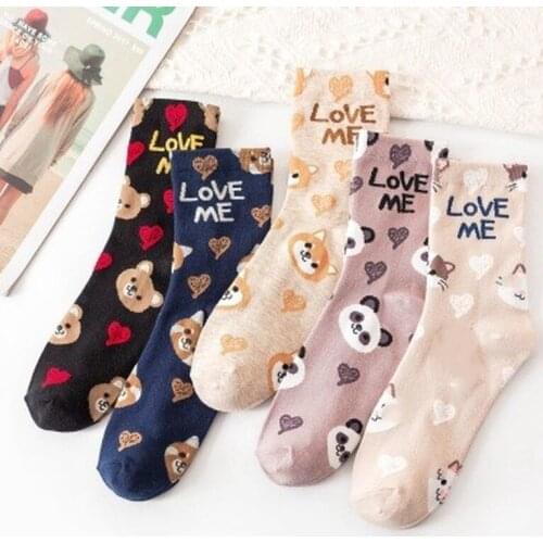 NEW Kawaii Cute Socks Korean Style Animal Print Sock Women Cat Panda Cartoon Cotton Woman Sweet Cartoon Socks Student Socks