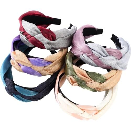 Satin Hairband Cross Top Knot Braid Headband For Women Wide Bezel Hair Hoop Band Fashion Girls Hair Accessories Headdress