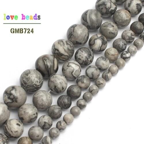 Wholesale Natural Stone Beads Map Stone Round Loose Beads For Jewelry Making 15.5" Pick Size 6 8 10 12mm