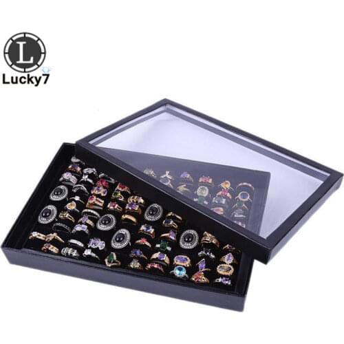 100 Slot Black Velvet Sponge Ring Display Box Cardboard Jewelry Storage Case Holder Showcase Ring Cufflink Jewelry Tray With Lid