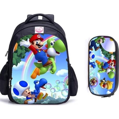 16 Inch Mario Bros Children School Bags Orthopedic Backpack Kids School Boys Girls Teenage Mochila Infantil Catoon Bags