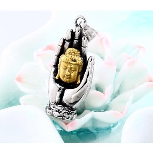 The Palm Gold Buddha pendant necklace Vinayaka Vintage Ganesha Indian Buddhism Women Men jewelry